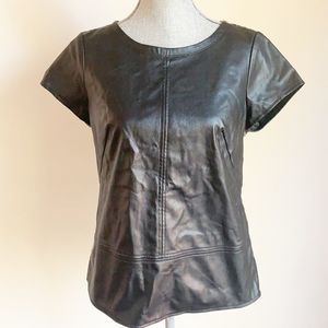 White House black market faux leather multimedia shirt sleeve top